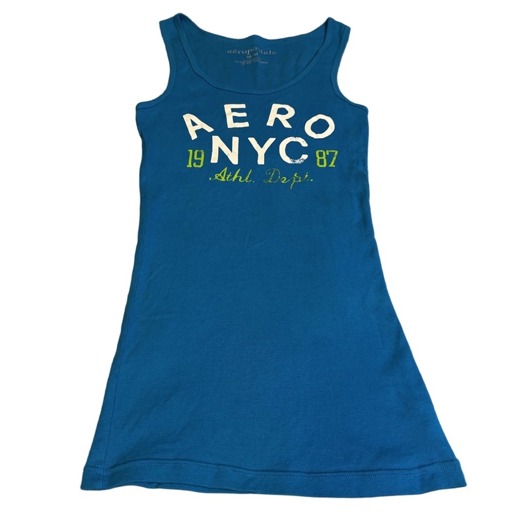 Aeropostale Blue Tank Top Size Medium Aero NYC Graphic Stretchy Vintage NWOT - Picture 2 of 8